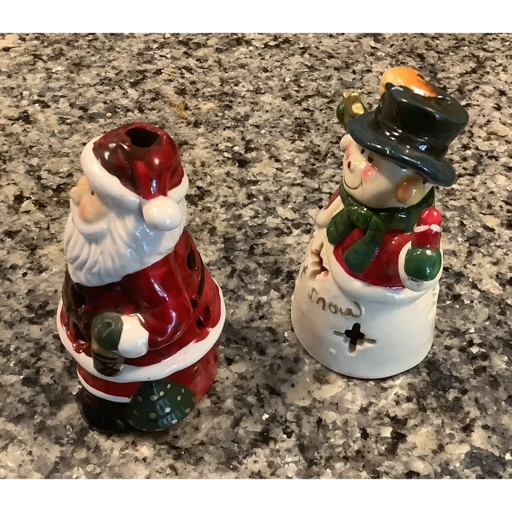 Hallmark Snowman/Santa Clause Ceramic Tea Light Candle Luminary Holder